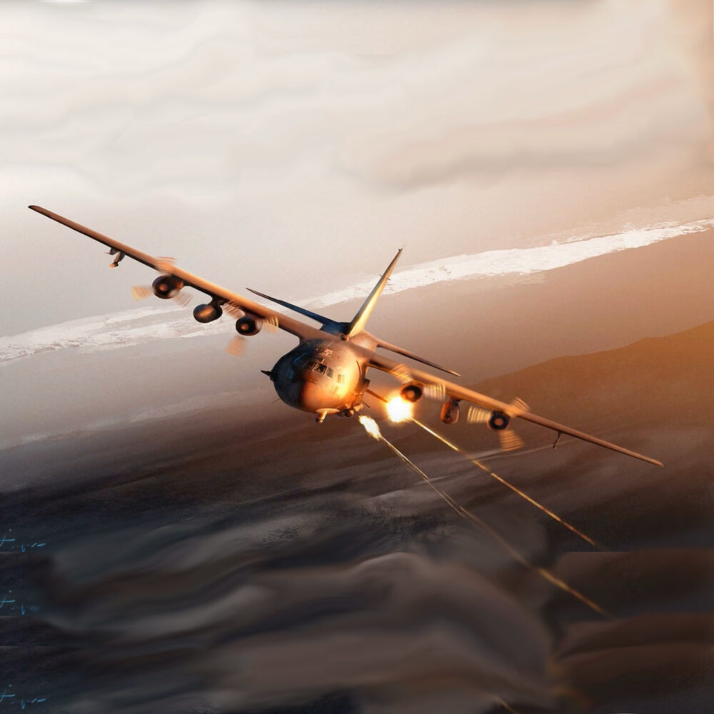 A C-130 Spectre Gunship firing the 40mm Cannon