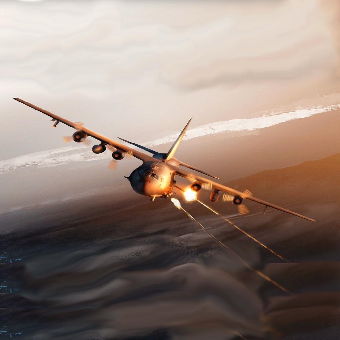 A C-130 Spectre Gunship firing the 40mm Cannon