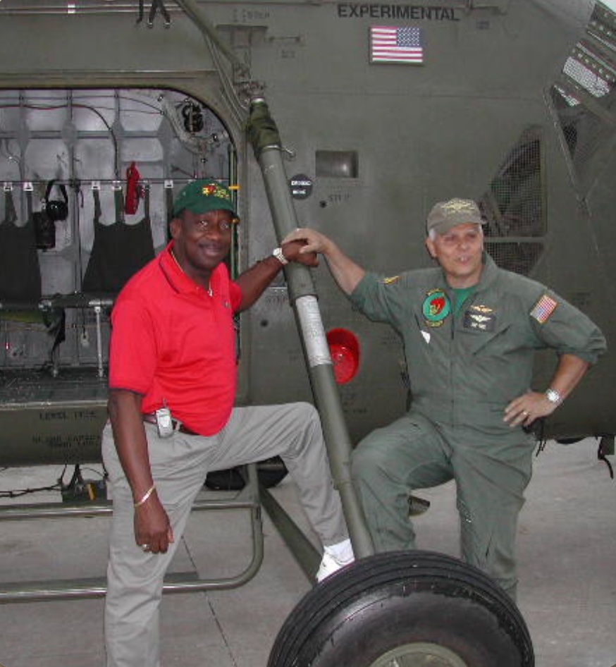 Corporal Bush & Capt Cascio Reunited at an H-34 similar to the one they were in that night in Vietnam